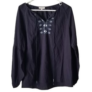 NWT Cotton Bleu Navy Cotton Gauze Peasant Top Blouse Billowy Sleeves Size S